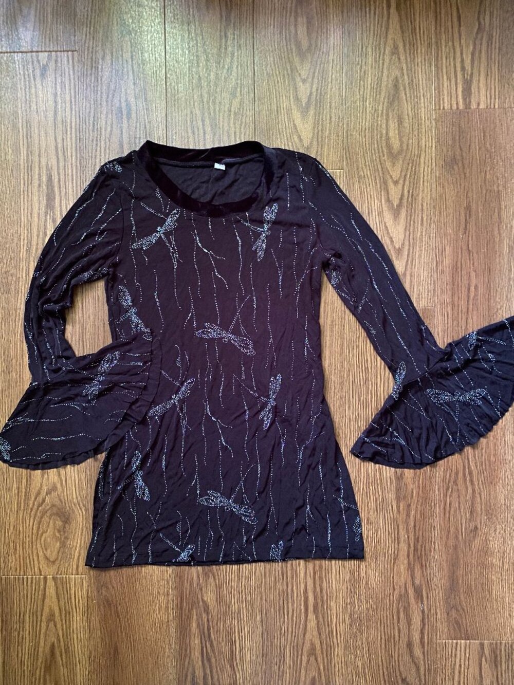 Handmade Black Dragonfly Bell Sleeve Top Size 6 Whimsigoth Fairycore
